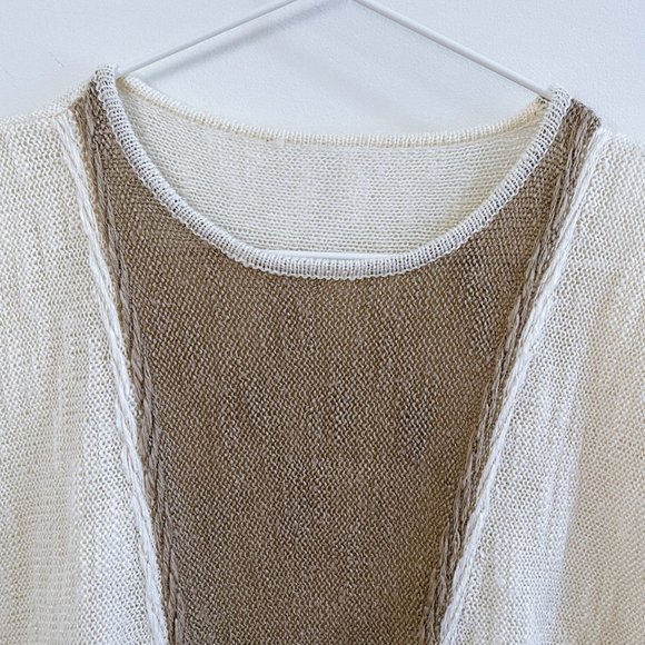 Light Knit Sweater Vest Cap Sleeve Cream and Tan Women Sleeveless Top Sz M/L - Picture 6 of 7
